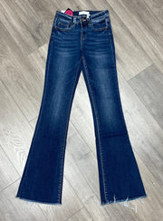 Sunny Dark Mid Rise Mini Flare Jean