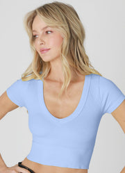 Seamless Ribbed V Neck Crop Tee