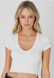 Seamless Ribbed V Neck Crop Tee