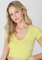 Seamless Ribbed V Neck Crop Tee