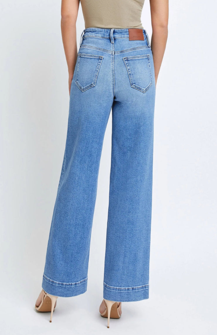 Front Pocket High Waist Wide Leg Jean