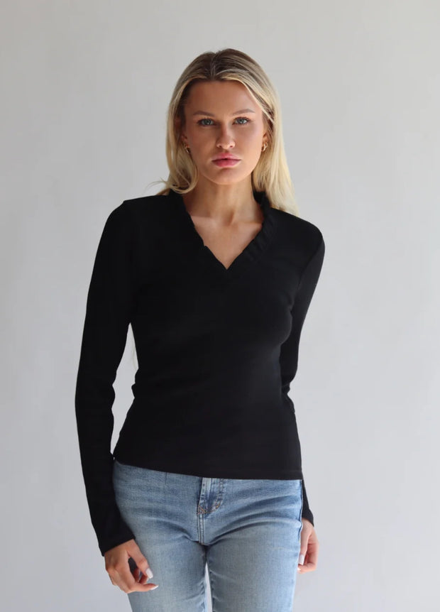 Lillian Long Sleeve Tee with Ruffle Neck