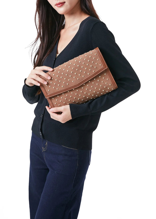 BETH Studded Suede Clutch