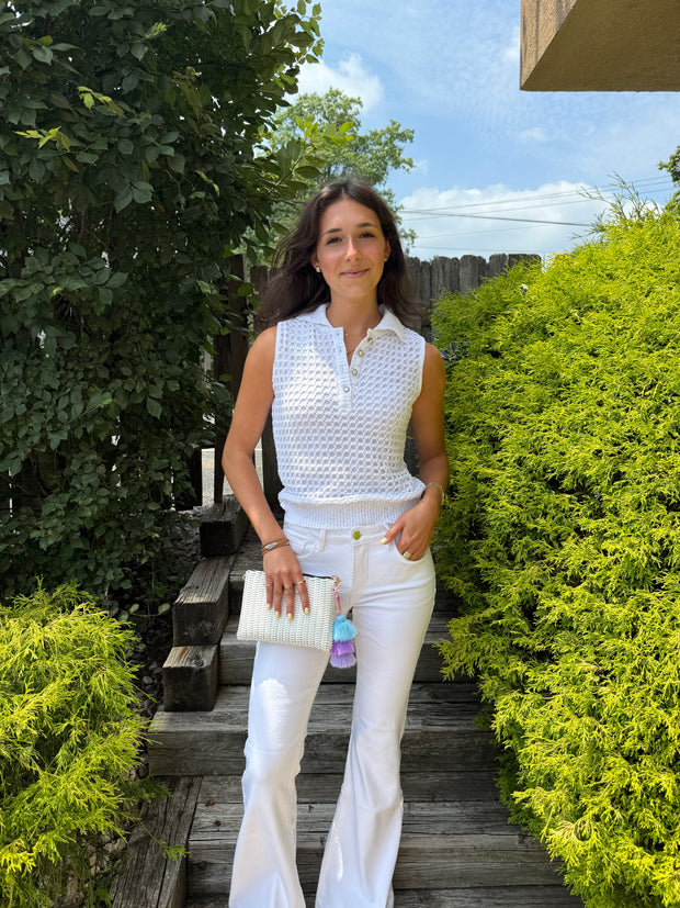 Corfu Sleeveless Collared Crochet Top