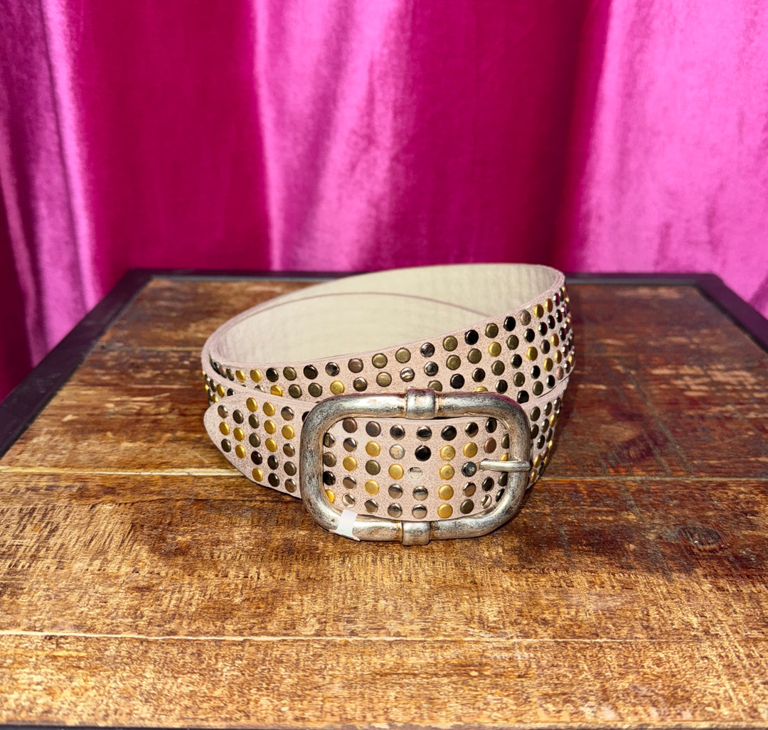 Streets Ahead Belt. Size XS NWT Gunmetal Taupe Vintage Streets Ahead Pearl Grey Pewter Studded Wide Hip  main image 2