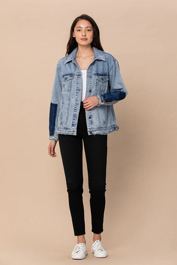Patch Oversized Light Blue Denim Jacket