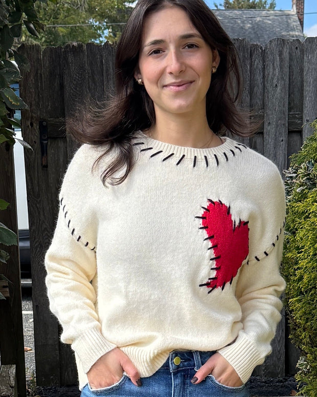 Stitched Heart Crew Neck Sweater