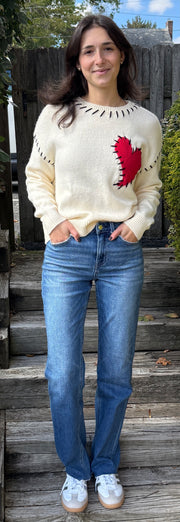 Stitched Heart Crew Neck Sweater