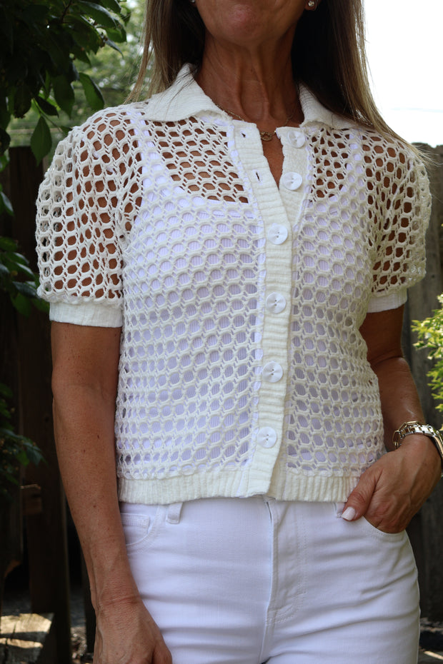 Pia Short Sleeve Crochet Cardigan