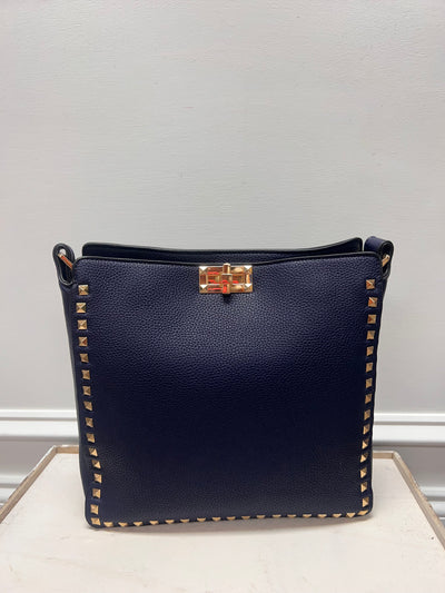 Vegan Large Studded Crossbody Navy