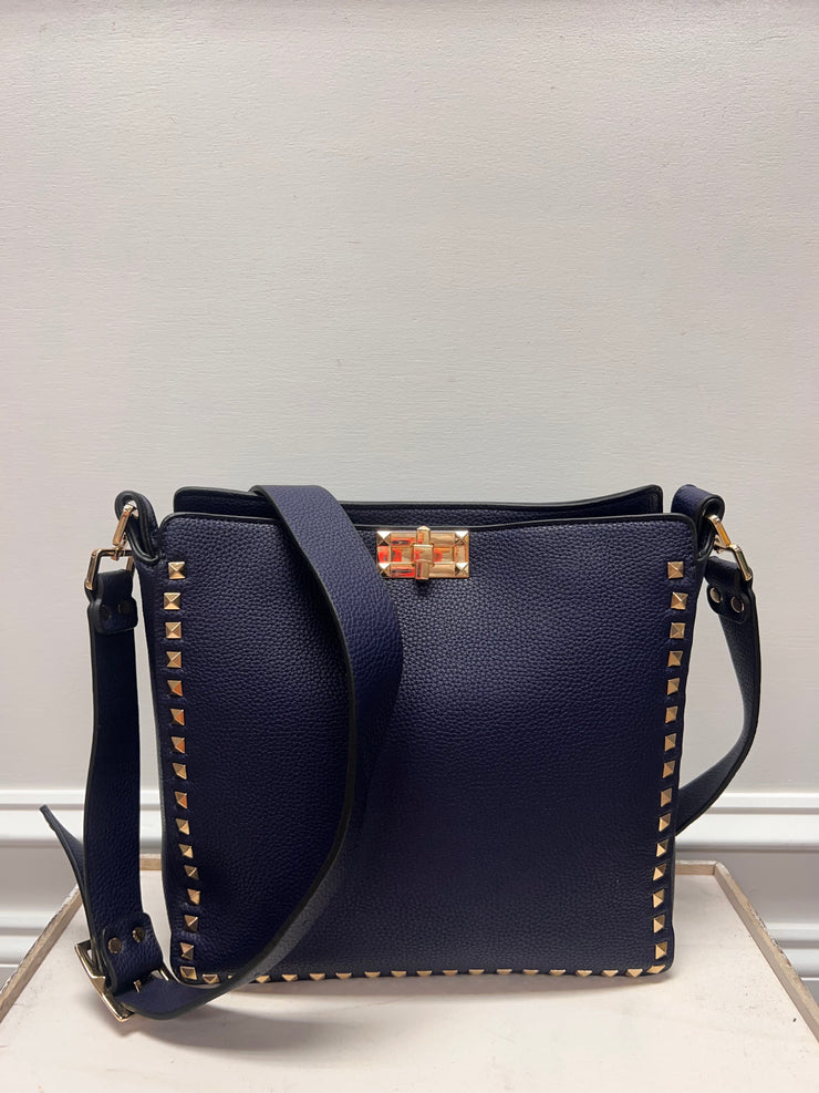 Vegan Large Studded Crossbody Navy