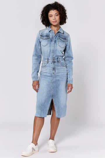 Renee Long Sleeve Fitted Denim Dress