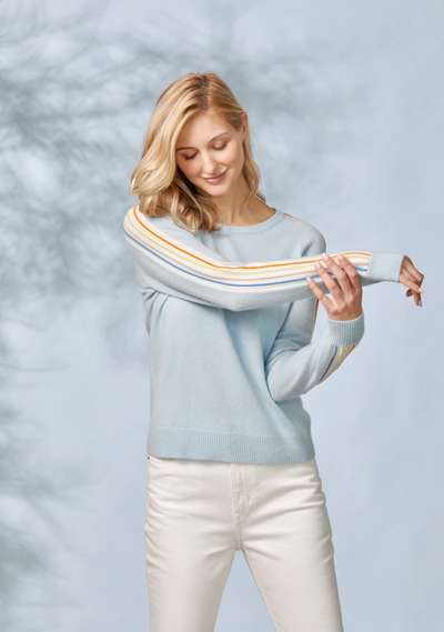 Sporty Crew Striped Sleeve Cashmere Sweater