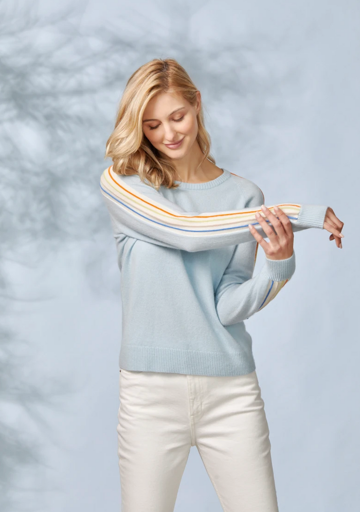 Sporty Crew Striped Sleeve Cashmere Sweater