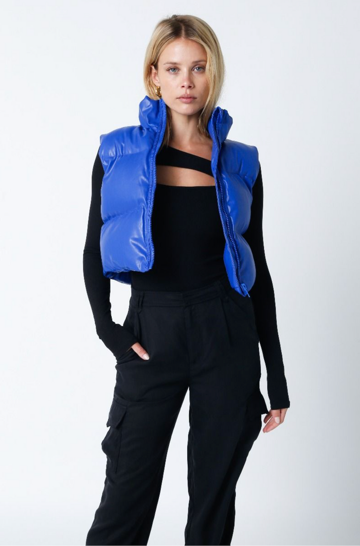 Liza Faux Leather Cropped Puffer Vest