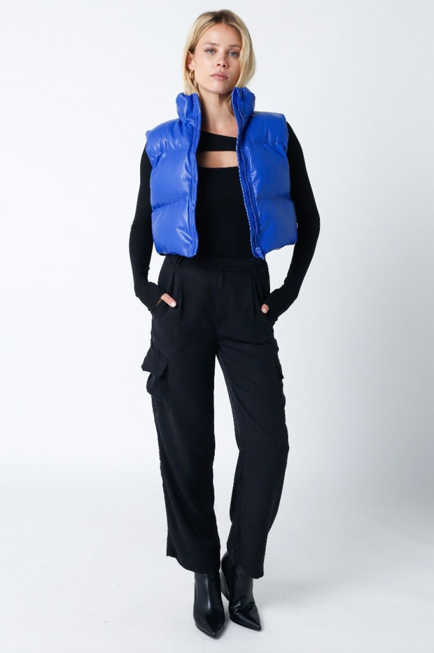 Liza Faux Leather Cropped Puffer Vest