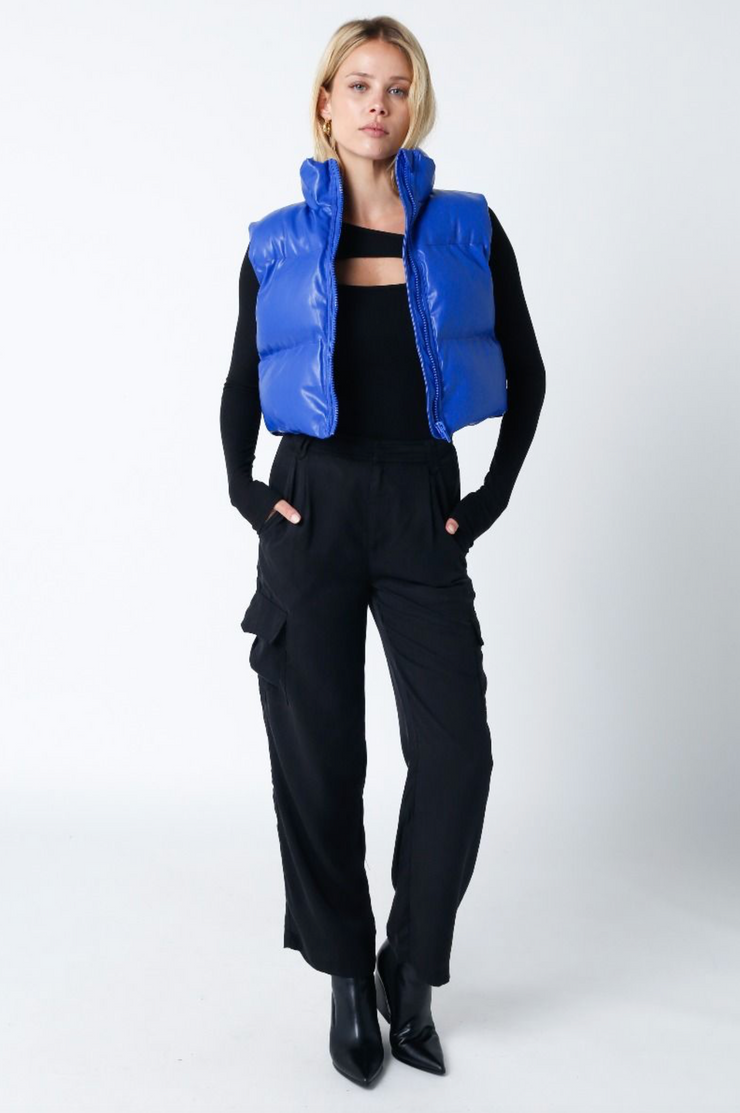 Liza Faux Leather Cropped Puffer Vest