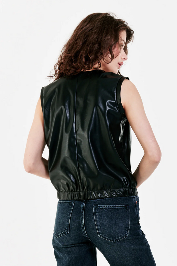 Aria Mixed Media Faux Leather Top