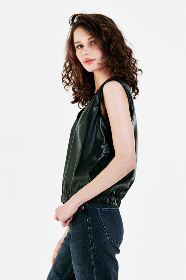 Aria Mixed Media Faux Leather Top