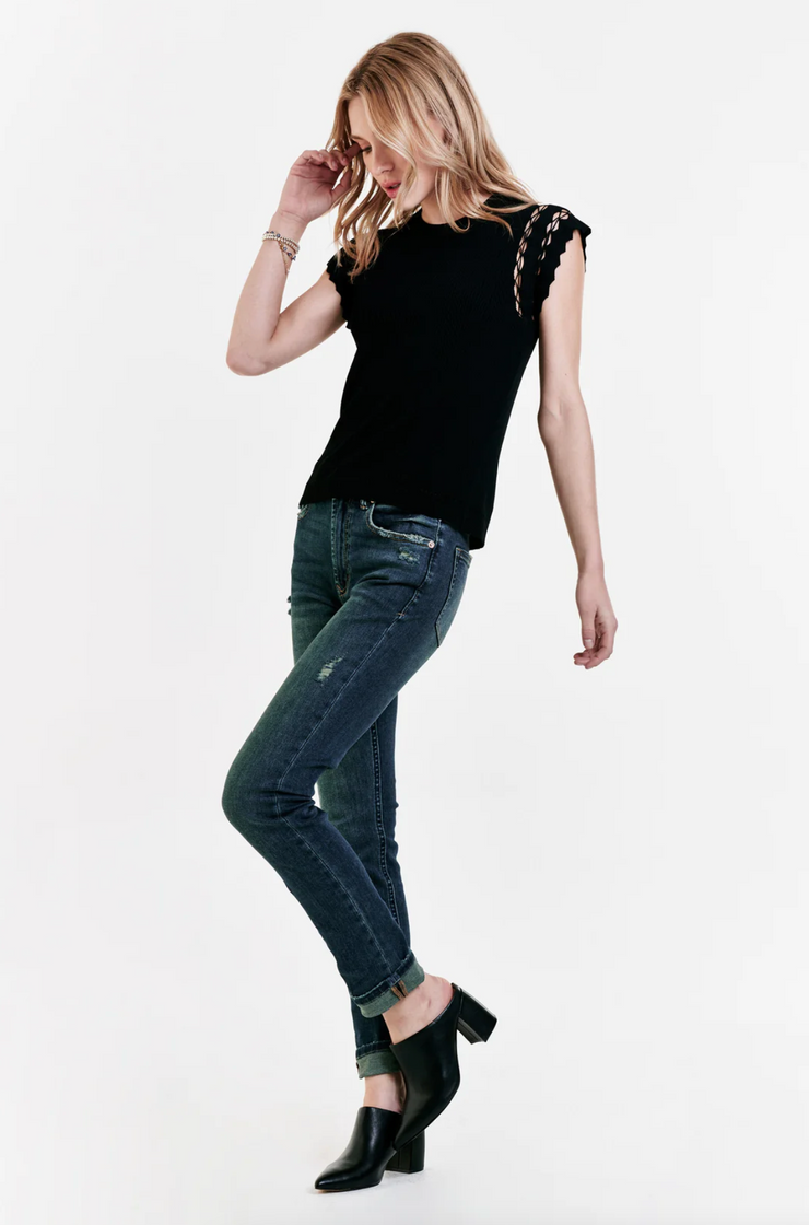 Jolie Laser Cut Shoulder Top