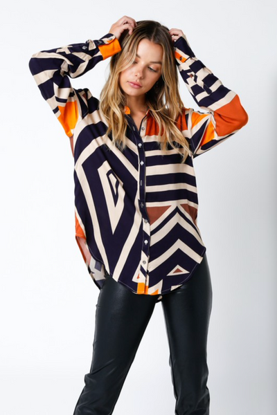 Graphic Long Sleeve Blouse