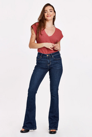 Rosie Dark Classic Mid Rise Flare Jeans