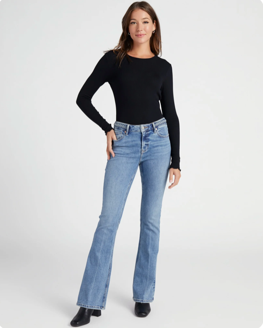 Rosie Playa Mid Rise Braided Flare Jeans