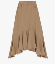 Sofia Frayed Hem Maxi Denim Ruffle Skirt