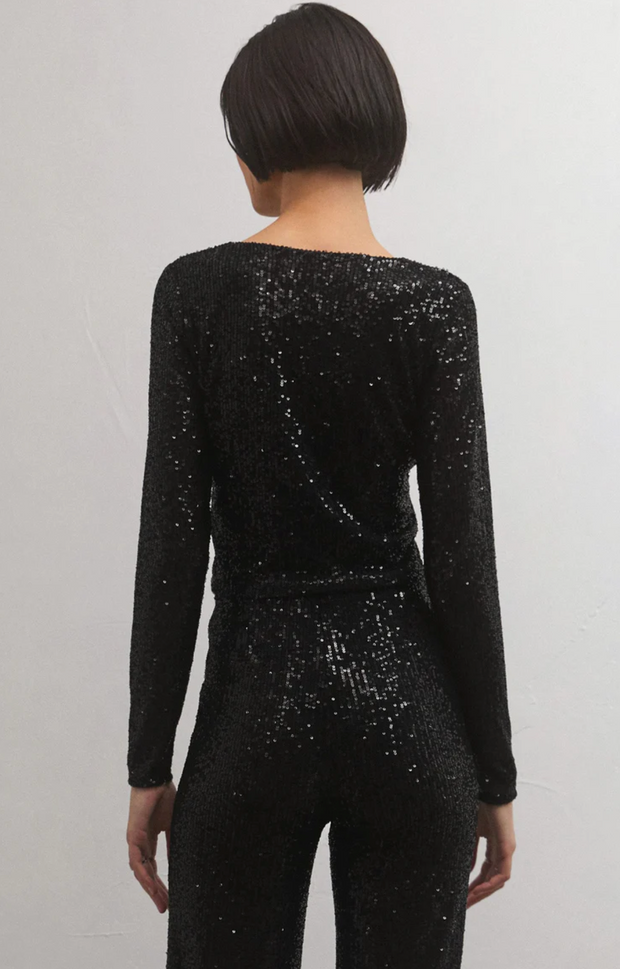 Z Supply Aurora Sequin Cropped Long Sleeve Top