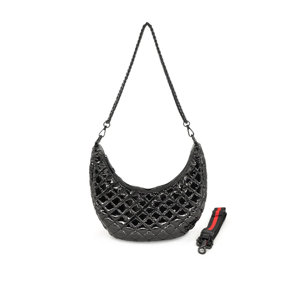 Carla Quilted Patent Hobo Bag