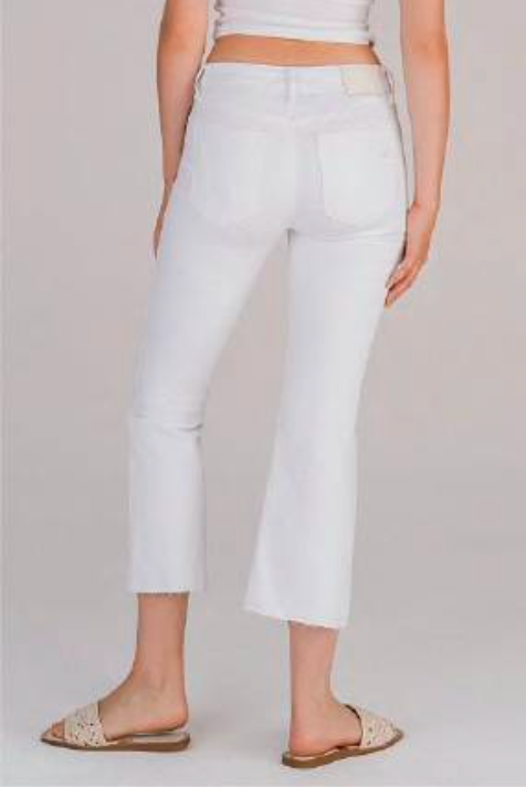 Clean Cut Mid Rise Flare Cropped White Jean