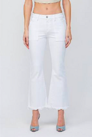 White Cargo Pocket Cropped Flare Jean