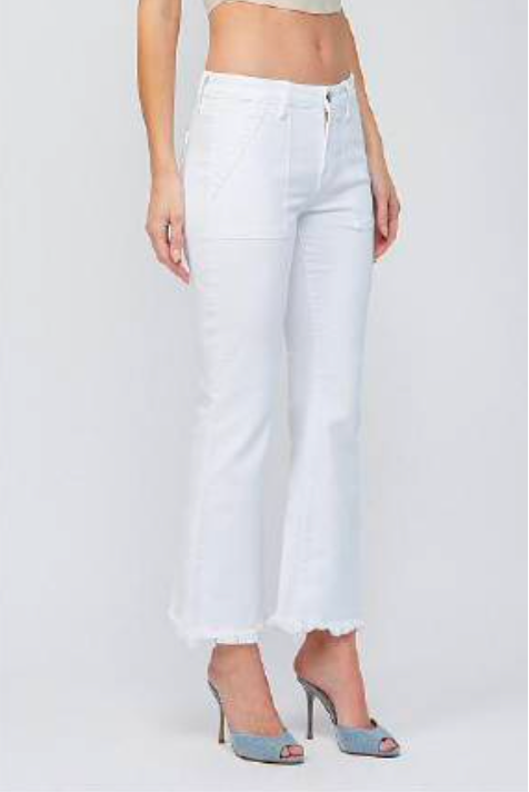 White Cargo Pocket Cropped Flare Jean
