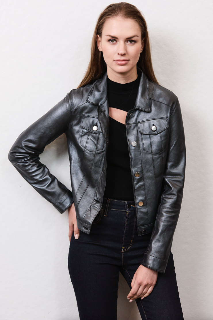 JKT Alexa Metallic Leather Jacket