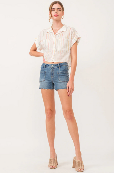 Gig Patch Pocket Mid Rise Denim Shorts