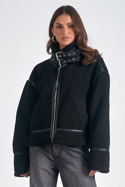 Dutton Black Faux Shearling Bomber Jacket