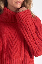 Red Cable Knit Turtleneck Sweater