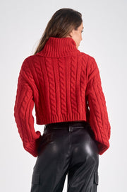 Red Cable Knit Turtleneck Sweater