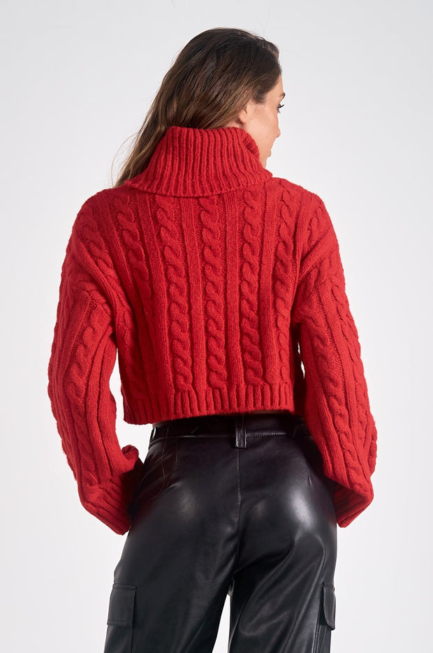 Red Cable Knit Turtleneck Sweater