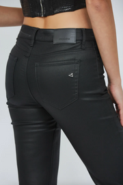 Black Classic Coated Mid Rise Flare Jean