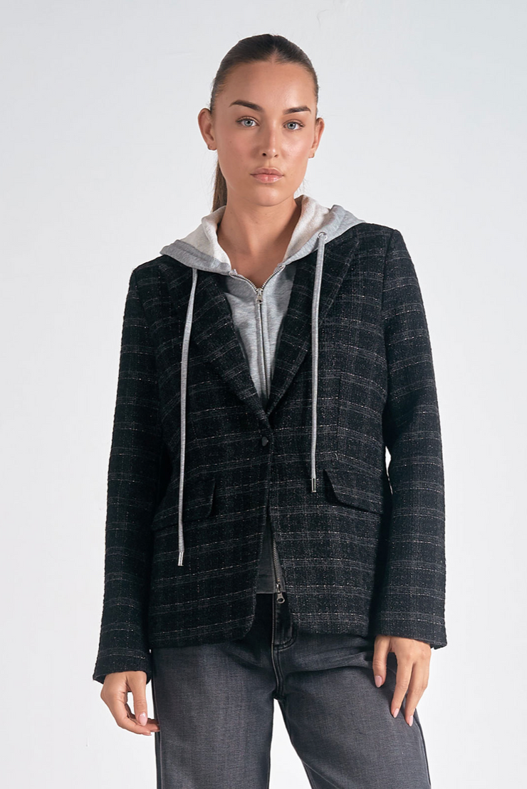 Eliza Metallic Plaid Blazer with Hoodie