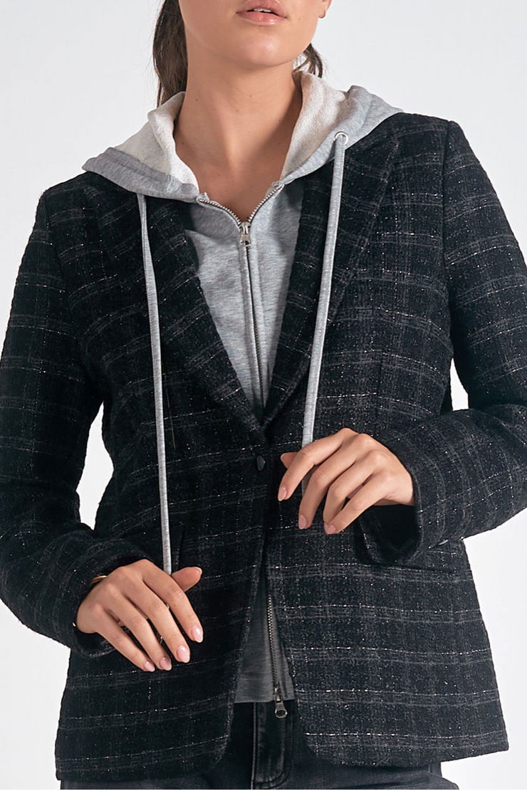 Eliza Metallic Plaid Blazer with Hoodie