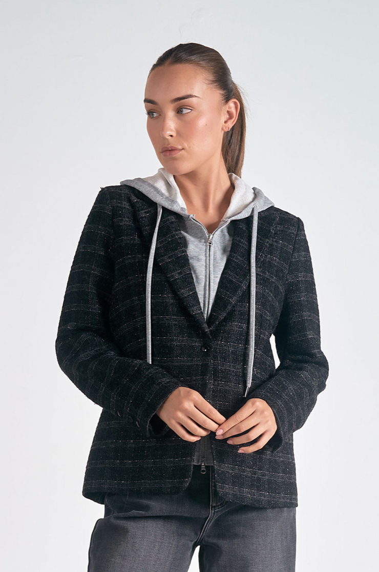 Eliza Metallic Plaid Blazer with Hoodie