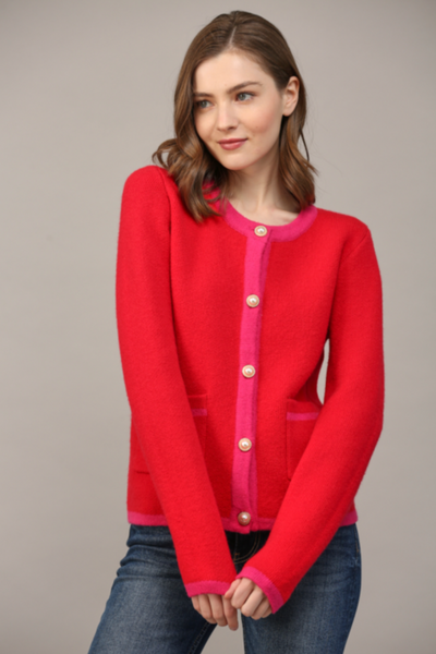 Rosalita Color Block Cardigan with Pearl Button