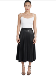 Faux Leather Pleated Midi Skirt