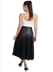 Faux Leather Pleated Midi Skirt