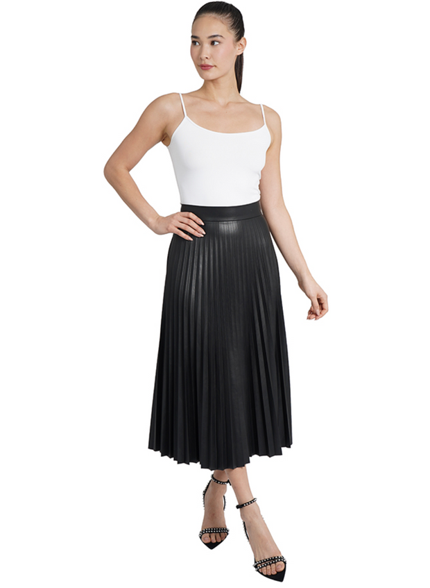 Faux Leather Pleated Midi Skirt