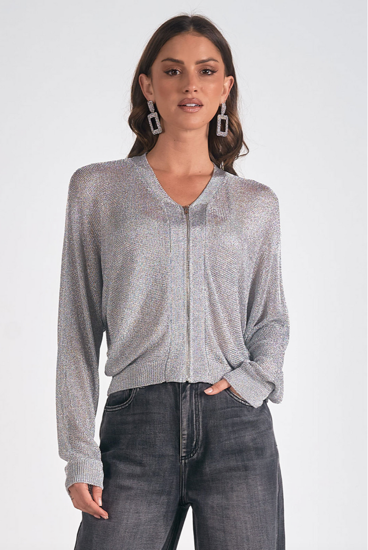 Ainsley Metallic Zip Cardigan