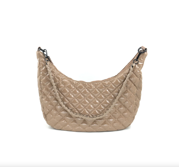 Carla Quilted Patent Hobo Bag