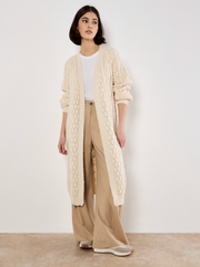Cable Knit Open Cardigan - Midi Length